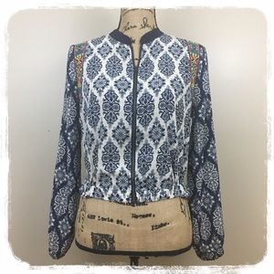Flying Tomato Sheer Boho Print Bomber Jacket sz. S